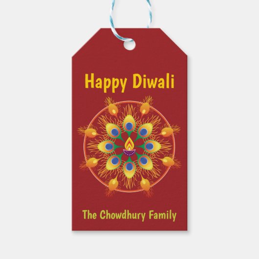 Happy Diwali, aangepaste teksten, maroon/maroon Gi Cadeaulabel (Voorkant)
