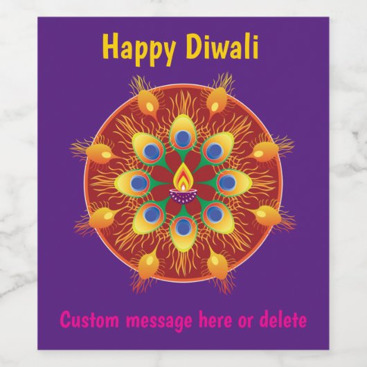 Happy Diwali, aangepaste teksten, paars / maroon Wijn Etiket (Enkel label)