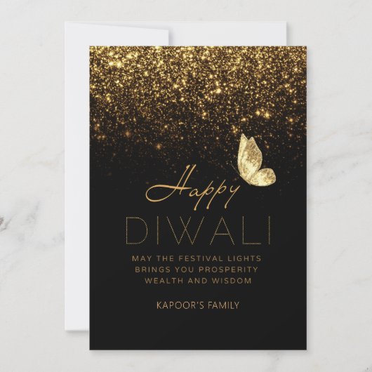 Happy Diwali aanpasbaar luxe zwart en goud Feestdagenkaart (Voorkant)