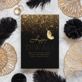 Happy Diwali aanpasbaar luxe zwart en goud Feestdagenkaart