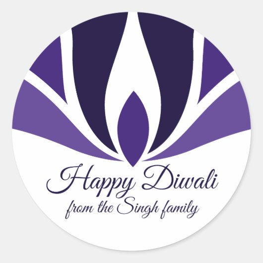 Happy Diwali Beauful Paarse Custom Family Ronde Sticker (Voorkant)