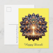 Happy Diwali Blue Gold Diya Festival van het Licht Feestdagenkaart (Voorkant / Achterkant)