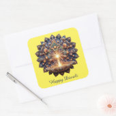 Happy Diwali Blue Gold Diya Festival van het Licht Vierkante Sticker (Envelop)