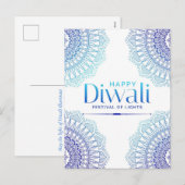 Happy Diwali Blue White Mandala Festival van het L Feestdagenkaart (Voorkant / Achterkant)