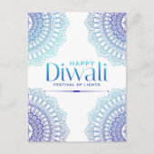 Happy Diwali Blue White Mandala Festival van het L Feestdagenkaart (Voorkant)