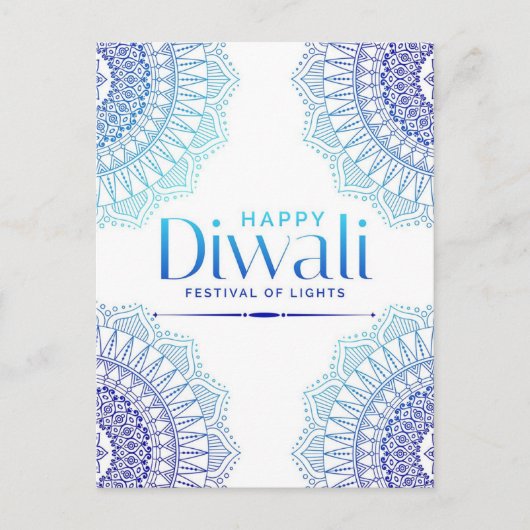 Happy Diwali Blue White Mandala Festival van het L Feestdagenkaart (Voorkant)