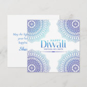 Happy Diwali Blue White Mandala Festival van het L Feestdagenkaart (Voorkant / Achterkant)