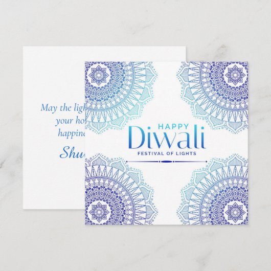 Happy Diwali Blue White Mandala Festival van het L Feestdagenkaart (Voorkant / Achterkant)