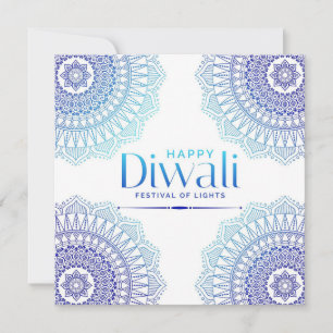 Happy Diwali Blue White Mandala Festival van het L Feestdagenkaart