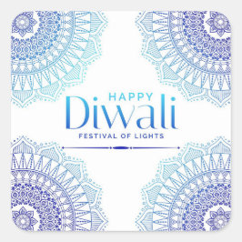 Happy Diwali Blue White Mandala Festival van het L Vierkante Sticker