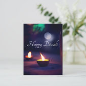 Happy Diwali Calming Moon en Lamp briefkaart (Staand voorkant)