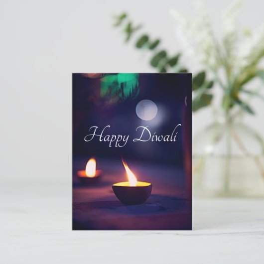 Happy Diwali Calming Moon en Lamp briefkaart (Staand voorkant)