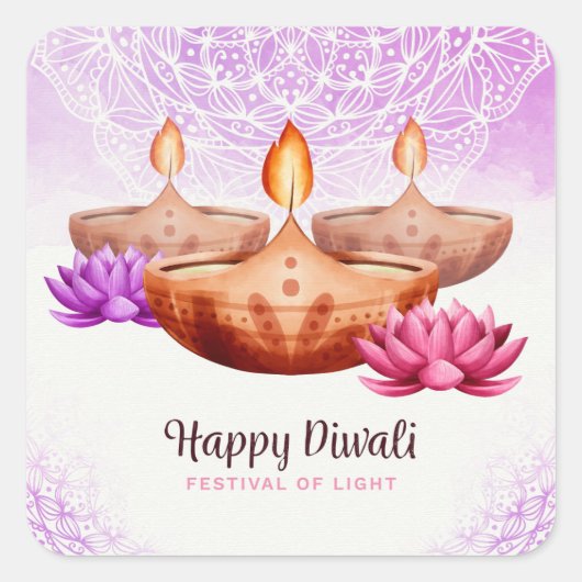 Happy Diwali Classic Vierkante Sticker (Voorkant)