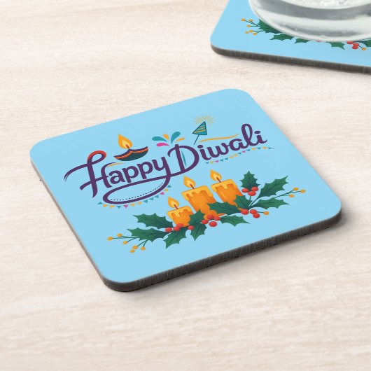 Happy Diwali Coaster Set 6 pcs Bier Onderzetter (Linkerzijde)