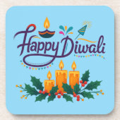 Happy Diwali Coaster Set 6 pcs Bier Onderzetter (Voorkant)