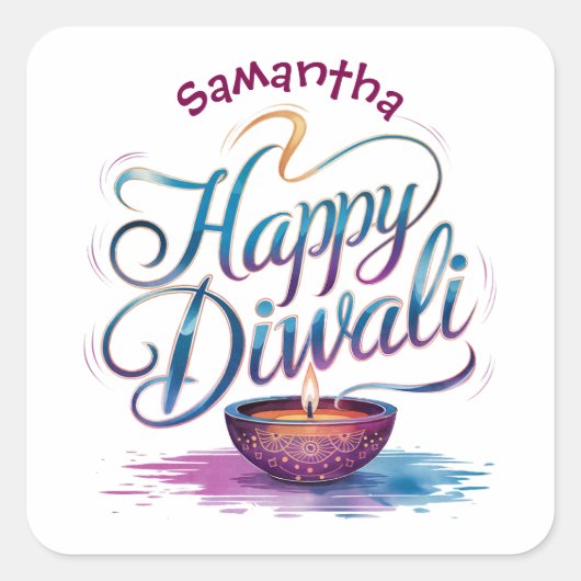 Happy Diwali customisable white  Vierkante Sticker (Voorkant)