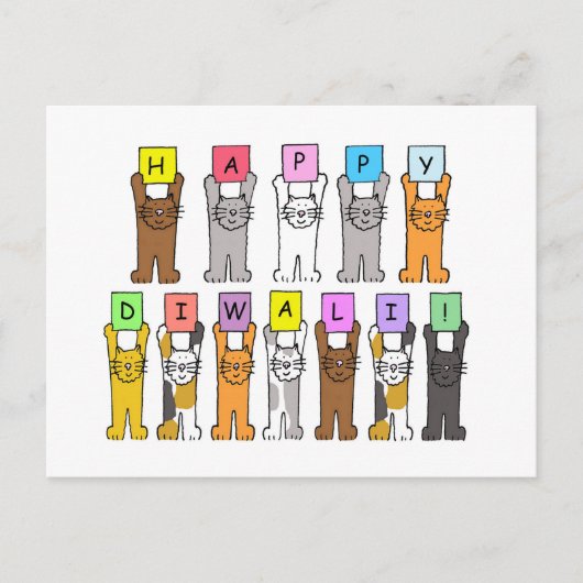 Happy Diwali, Cute Cartoon Cats. Briefkaart (Voorkant)