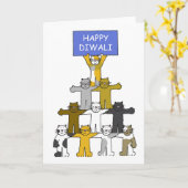 Happy Diwali Cute Cartoon Cats Kaart (Gele Bloem)