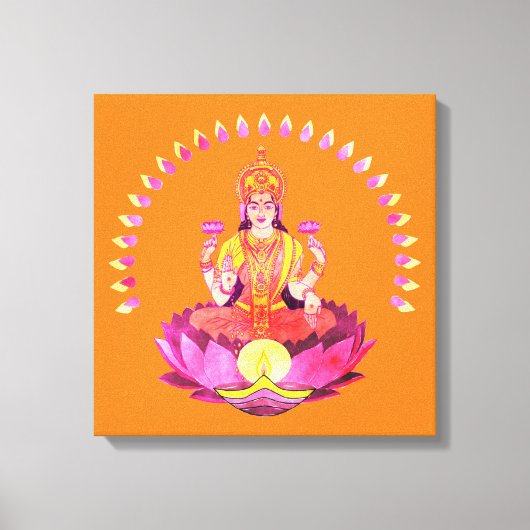 Happy Diwali - Deepalavi Lakshmi Goddess 1 Canvas Afdruk (Voorkant)