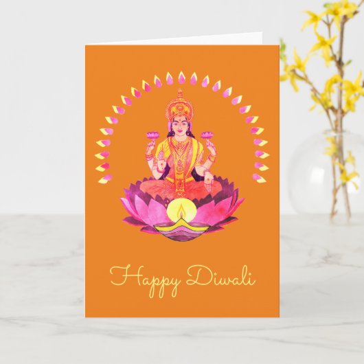 Happy Diwali - Deepalavi Lakshmi Goddess 1 Kaart (Gele Bloem)