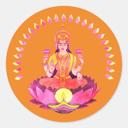 Happy Diwali - Deepalavi Lakshmi Goddess 1 Ronde Sticker (Voorkant)
