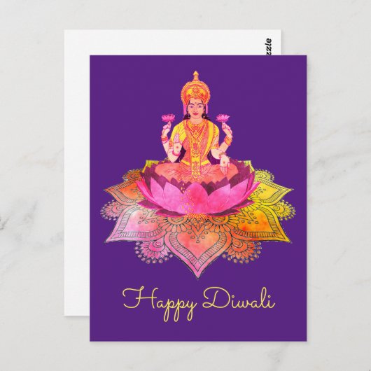 Happy Diwali - Deepalavi Lakshmi Goddess 4 Briefkaart (Voorkant / Achterkant)