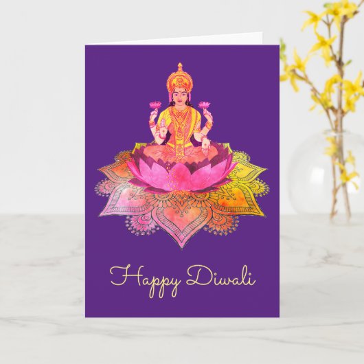 Happy Diwali - Deepalavi Lakshmi Goddess 4 Kaart (Gele Bloem)