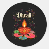 Happy Diwali Deepavali Hindu Indian Festival Of Li Ronde Sticker (Voorkant)