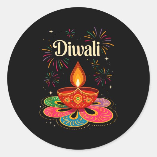 Happy Diwali Deepavali Hindu Indian Festival Of Li Ronde Sticker (Voorkant)