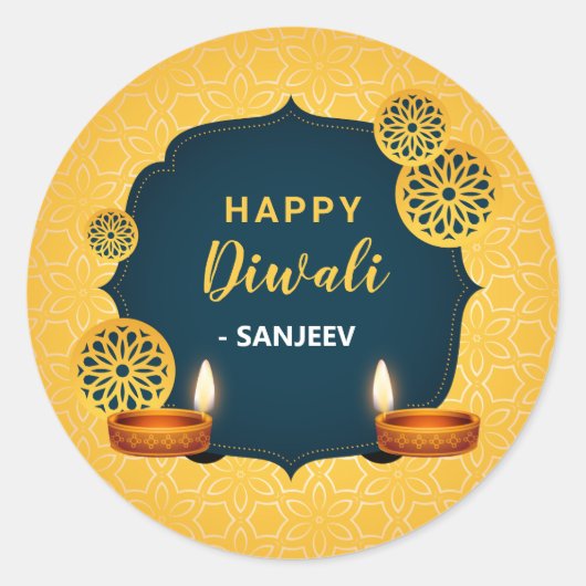 Happy Diwali / Deepavali Stickers - Indiaas goud (Voorkant)