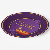 Happy Diwali Diya Candle Paars Gold Papieren Bordje (Gekanteld)