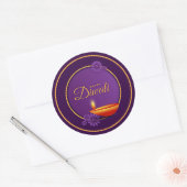 Happy Diwali Diya Candle Paarse Gouden Papier Ronde Sticker (Envelop)