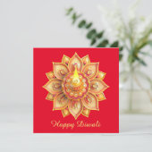 Happy Diwali Diya Festival van licht goud rood Feestdagenkaart (Staand voorkant)