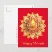Happy Diwali Diya Festival van licht goud rood Feestdagenkaart (Voorkant / Achterkant)