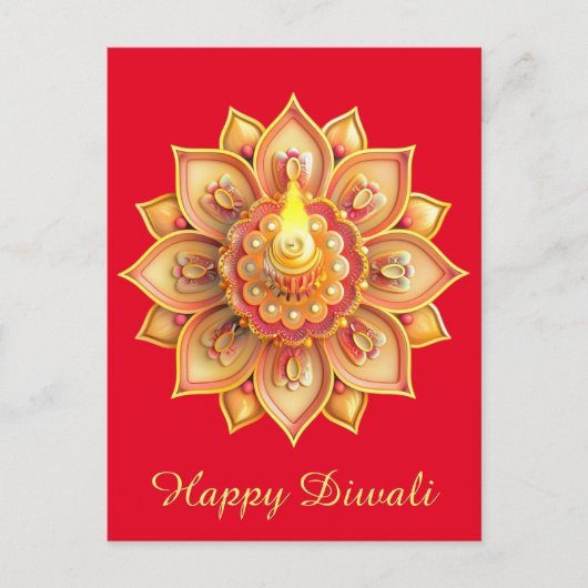 Happy Diwali Diya Festival van licht goud rood Feestdagenkaart (Voorkant)