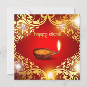 Happy Diwali Diya Festival van licht goud rood Feestdagenkaart