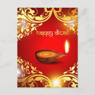 Happy Diwali Diya Festival van licht goud rood Feestdagenkaart