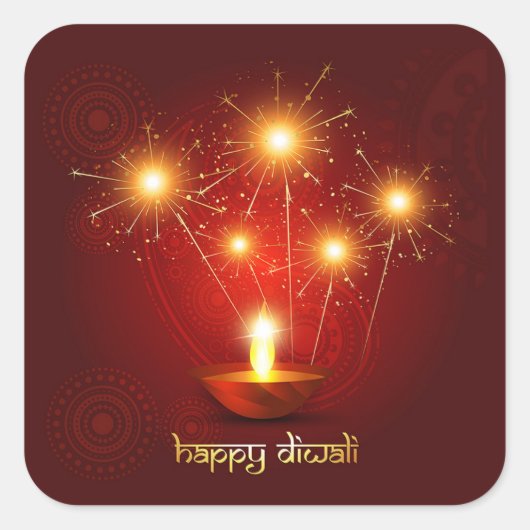 Happy Diwali Diya Festival van Licht Vuurwerk Vierkante Sticker (Voorkant)