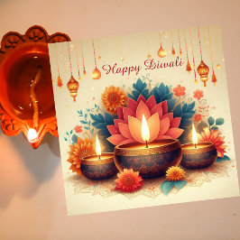 Happy Diwali Diya Lotus Festival van Lichte Bloeme Feestdagenkaart