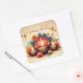 Happy Diwali Diya Lotus Festival van Lichte Bloeme Vierkante Sticker (Envelop)