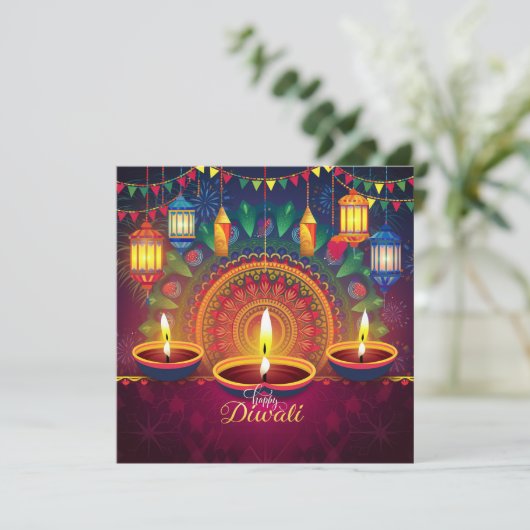 Happy Diwali Diya Mandala Festival van het Licht Feestdagenkaart (Staand voorkant)
