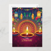 Happy Diwali Diya Mandala Festival van het Licht Feestdagenkaart (Voorkant / Achterkant)