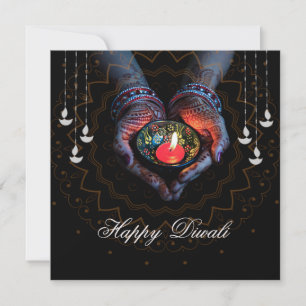 Happy Diwali Diya Mandala Festival van Licht Zwart Feestdagenkaart