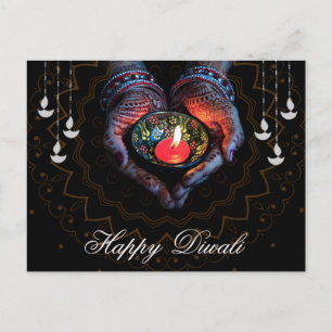 Happy Diwali Diya Mandala Festival van Licht Zwart Feestdagenkaart