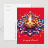 Happy Diwali Diya Rangoli Festival van Licht Rood Feestdagenkaart (Voorkant / Achterkant)