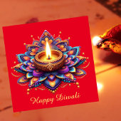 Happy Diwali Diya Rangoli Festival van Licht Rood Feestdagenkaart