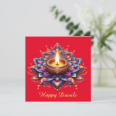 Happy Diwali Diya Rangoli Festival van Licht Rood Feestdagenkaart (Staand voorkant)