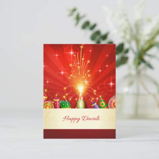 Happy Diwali Diya Vuurwerk Festival van het Licht Feestdagenkaart (Staand voorkant)