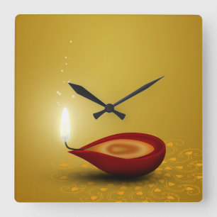 Happy Diwali Diya - Wall Clock Vierkante Klok