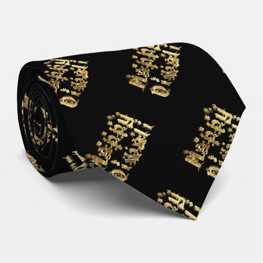 Happy Diwali Elegant Black Gold Star Typografie Stropdas (Opgerold)